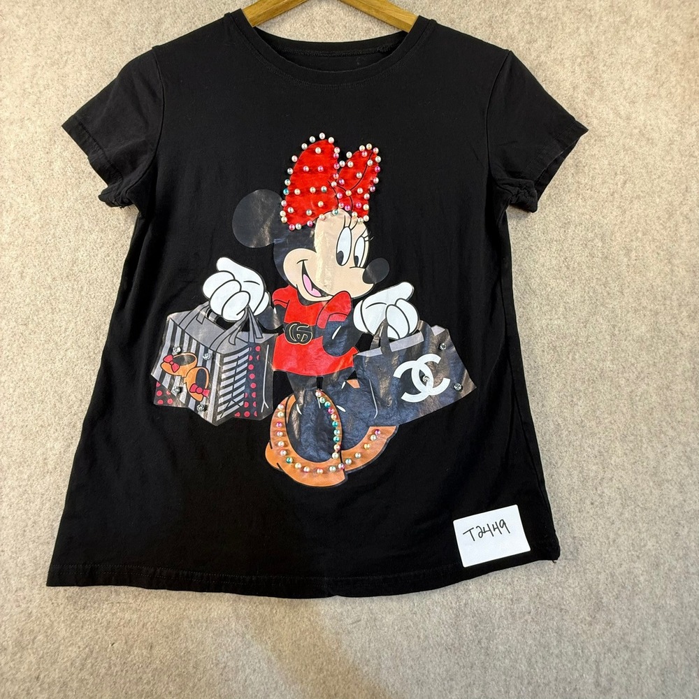 Minnie Mouse Luxury Shopping Graphic Tee Black Pearl Rhinestone T2449